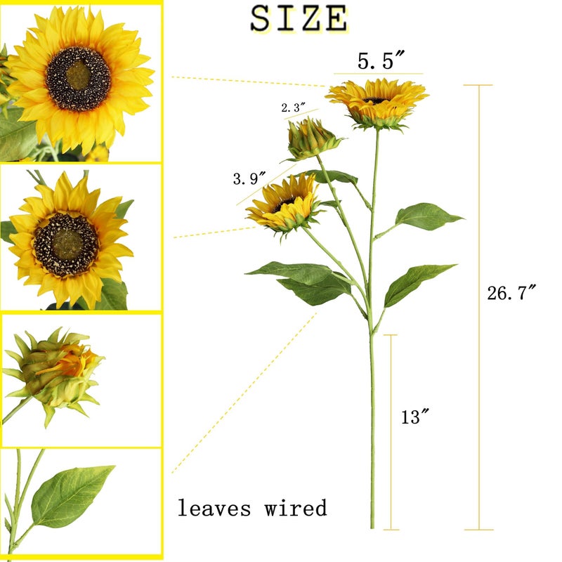 Htmeing Artificial Sunflowers Silk Flowers Fake Branches Decorative Plants Stems for Home Office Shop Decor (2pcs) - Image 4